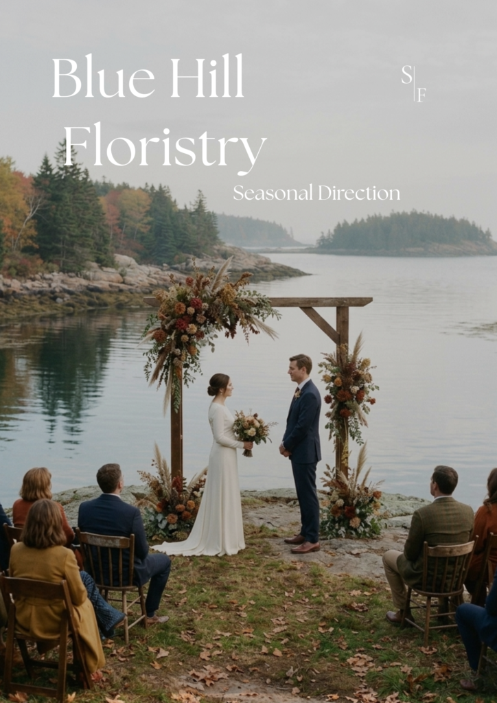 Blue Hill Floristry Seasonal Direction cover showing an autumn coastal Maine wedding with season-led floral installations.